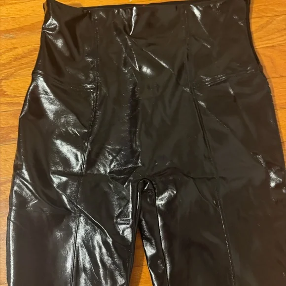 SPANX Faux Patent Leather Leggings Black Liquid Gloss Pants Classic Sz. XL - Picture 5 of 8